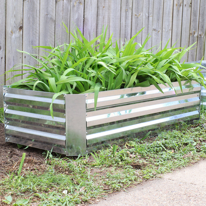 Sunnydaze 48 in Galvanized Steel Rectangle Raised Bed - Silver - Set of 2 Image 4