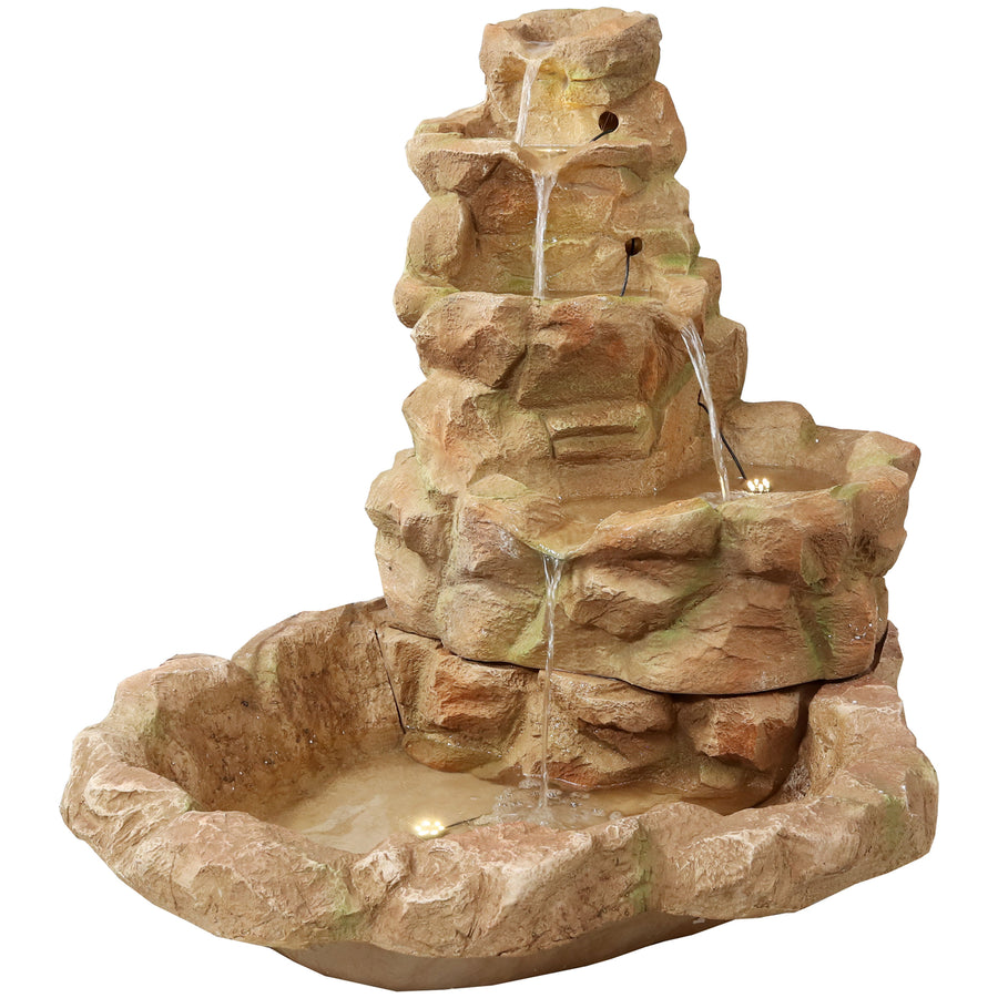 Sunnydaze Lighted Stone Springs Waterfall Fountain with LED Lights - 42 in Image 1