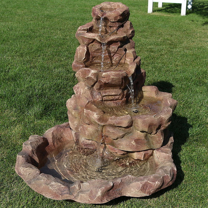 Sunnydaze Lighted Stone Springs Waterfall Fountain with LED Lights - 42 in Image 4