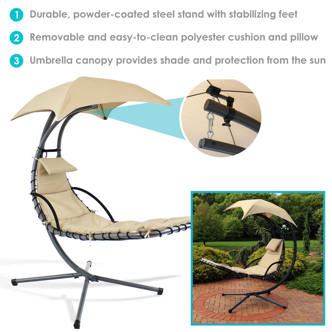 Sunnydaze Floating Lounge with Umbrella and Stand - Set of 2 - Beige Image 2