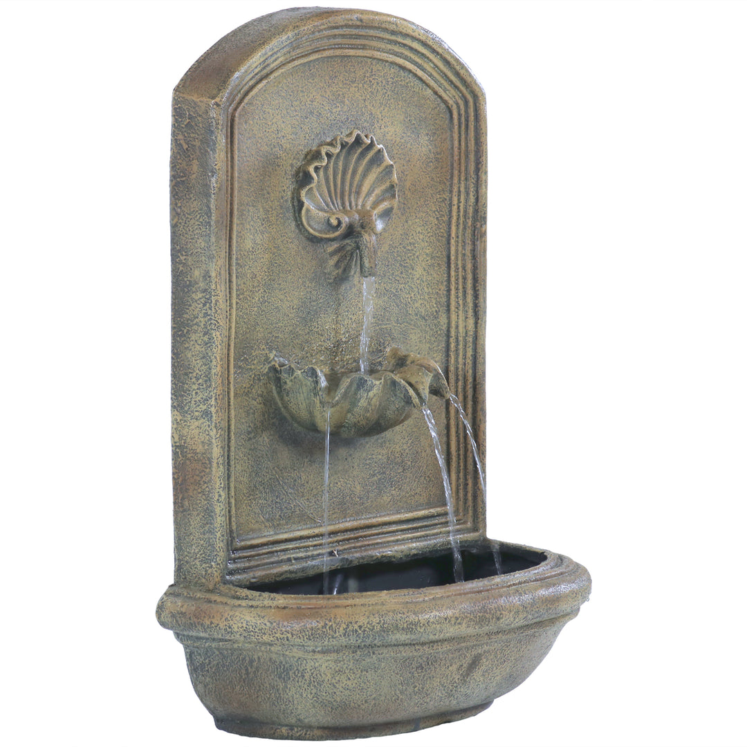 Sunnydaze Seaside Polystone Outdoor Solar Wall Fountain - Florentine Stone Image 1