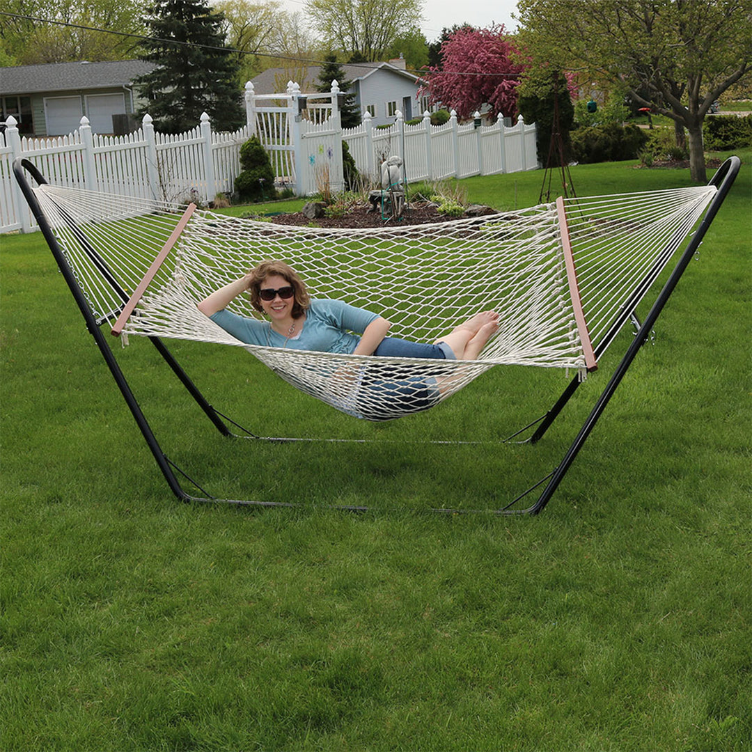 Sunnydaze Large Cotton Hammock with Universal Steel Stand - Calming Desert Image 5