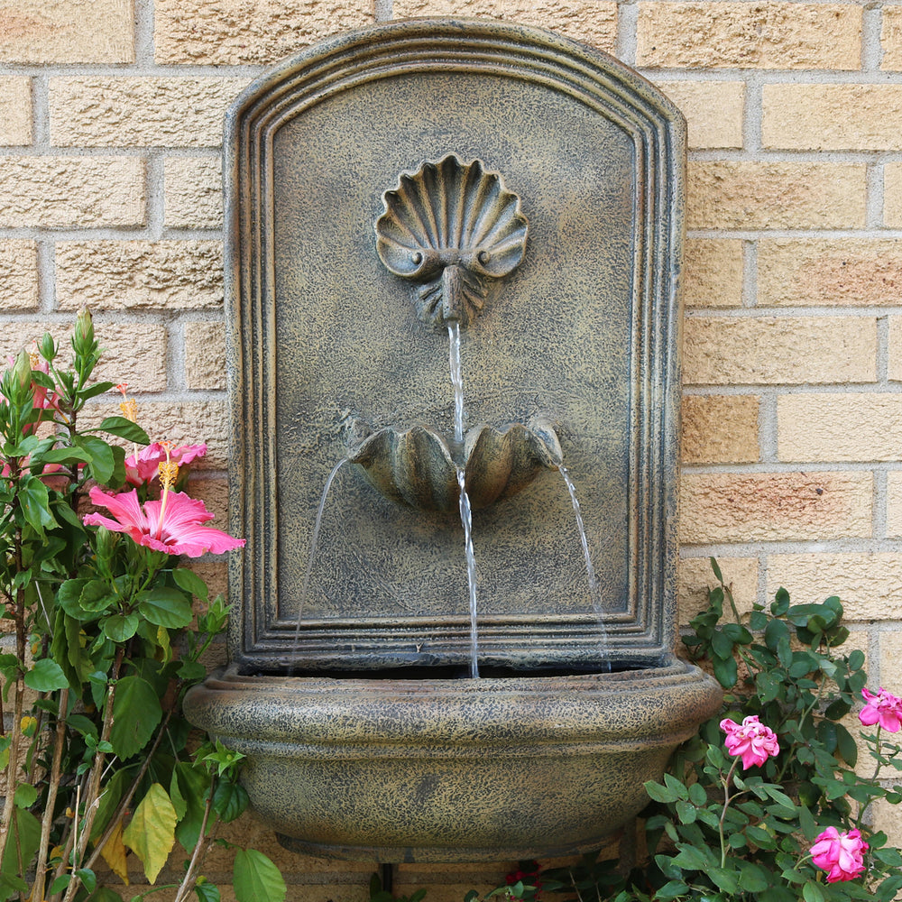 Sunnydaze Seaside Polystone Outdoor Solar Wall Fountain - Florentine Stone Image 2