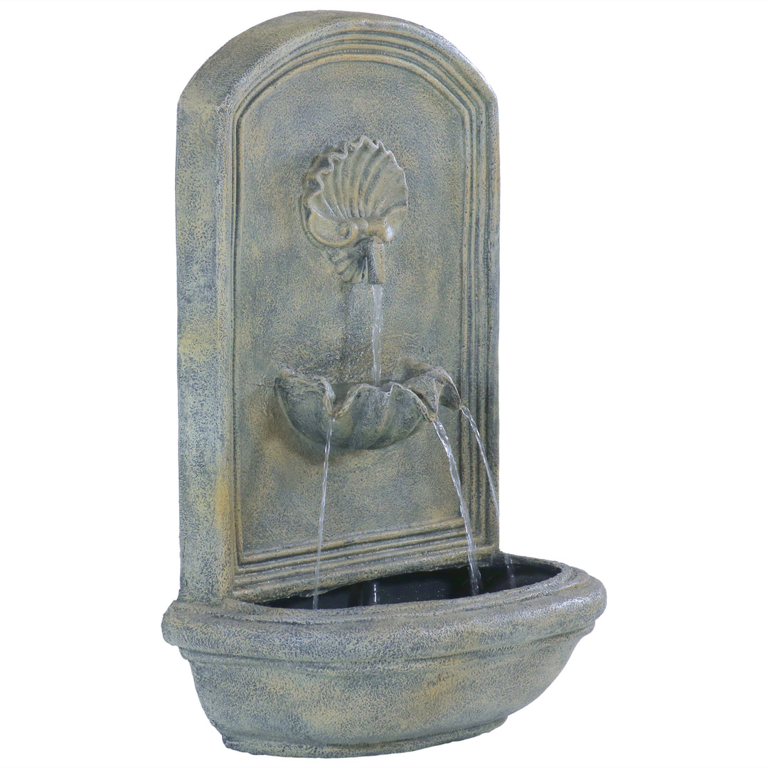 Sunnydaze Seaside Polystone Outdoor Solar Wall Fountain - French Limestone Image 1