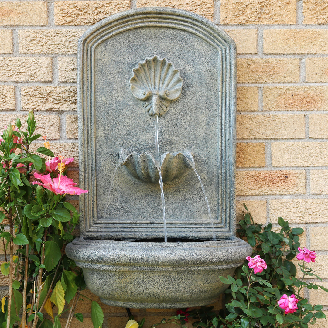 Sunnydaze Seaside Polystone Outdoor Solar Wall Fountain - French Limestone Image 2