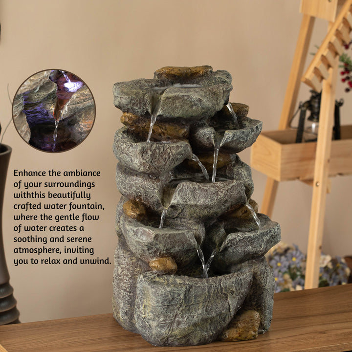 Cascading Electric Powered 8-Tier Rock Water Fountain 18.5" for Indoor and Outdoor Use Image 4