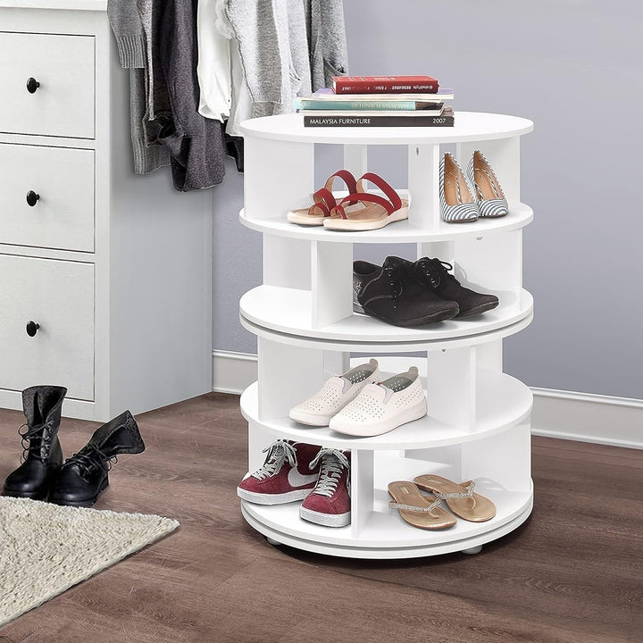 Kings Brand Furniture 4 Tier Revolving Lazy Susan Shoe Rack Storage Organizer Image 3