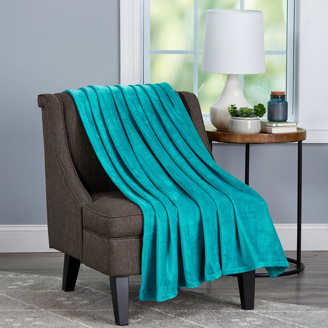 Fuzzy Soft Throw Blanket 70x60 Lagoon Green Microfiber Plush Couch Blanket Image 1