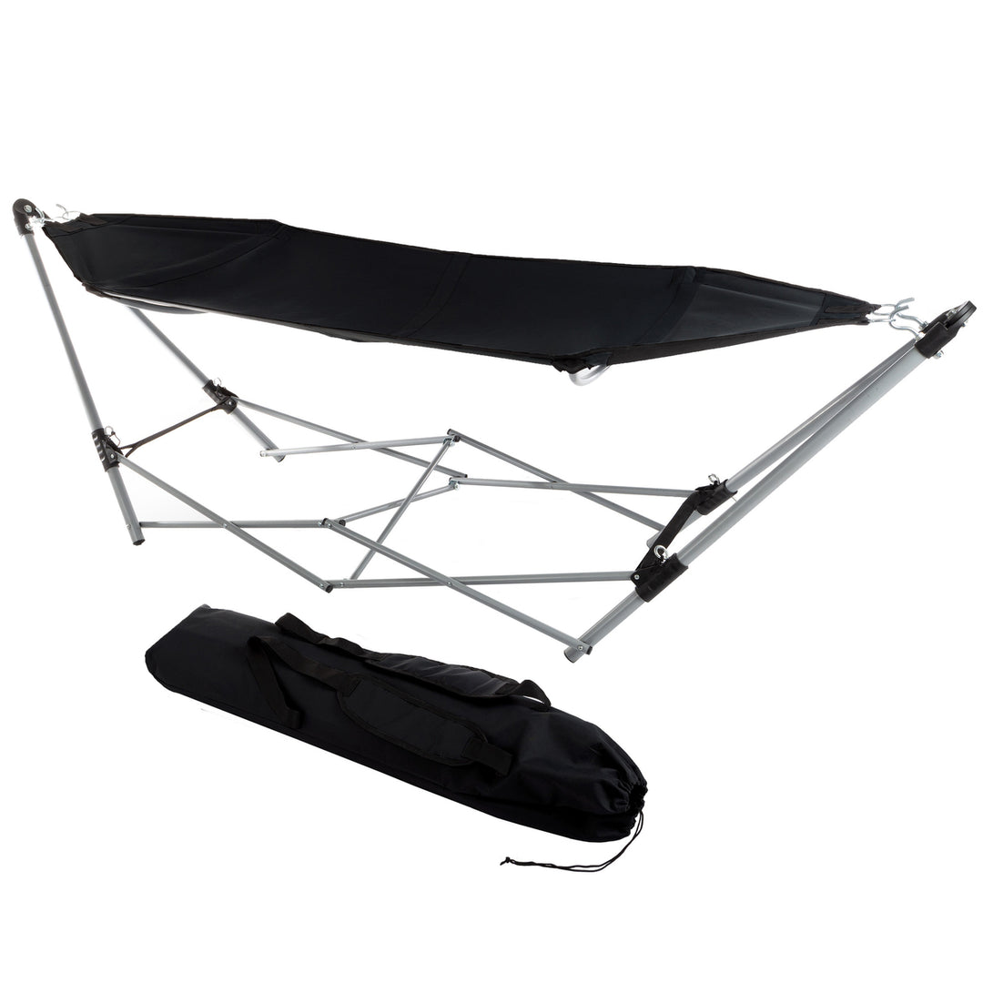 Portable Hammock with Aluminum Stand Black Adult Camping Holds 250 Pounds Image 1