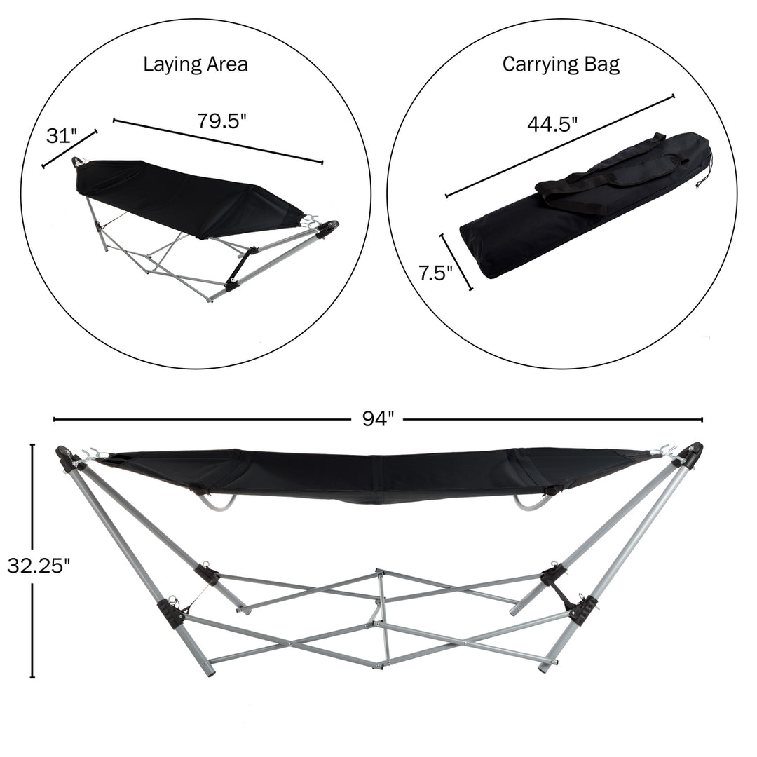 Portable Hammock with Aluminum Stand Black Adult Camping Holds 250 Pounds Image 2