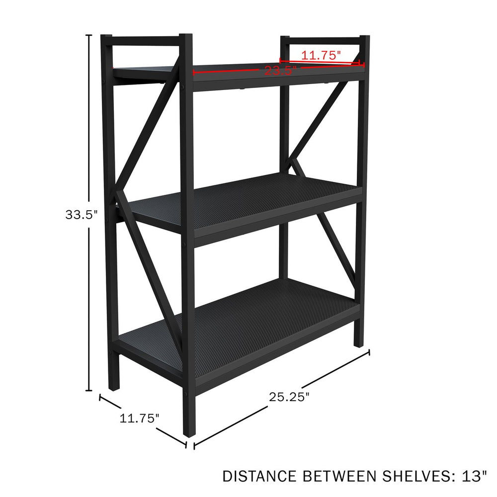 3-Shelf Bookcase Console Table with Carbon Fiber Finish and K-Shaped Legs, Black Image 2