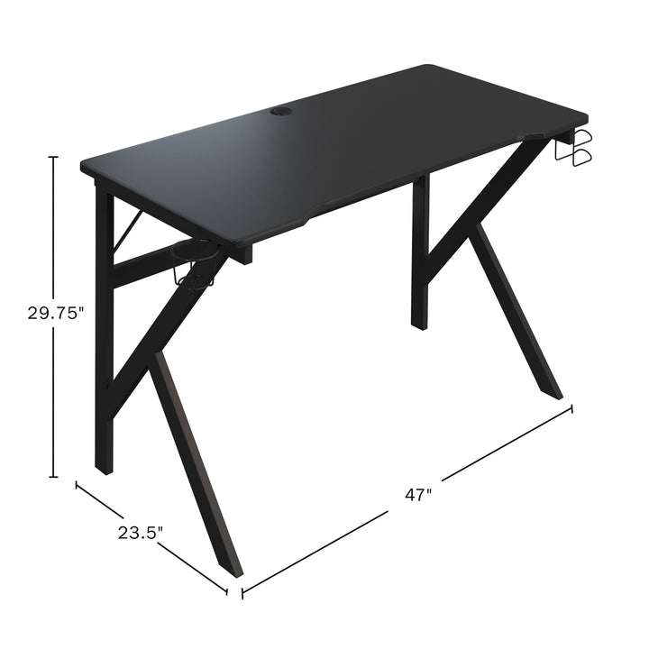 Computer Desk with Cup Holder, Headphones Hanger, K Legs, Cable Mgmt, Black Image 2