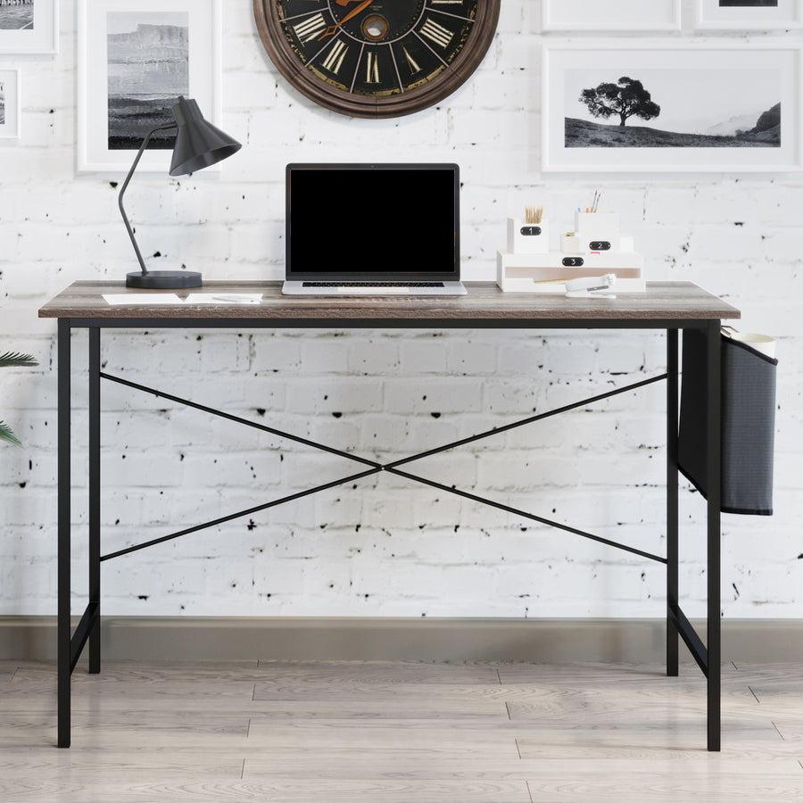 Computer Desk Modern Desk with Industrial Style for Home Office, Gray-Brown Image 1