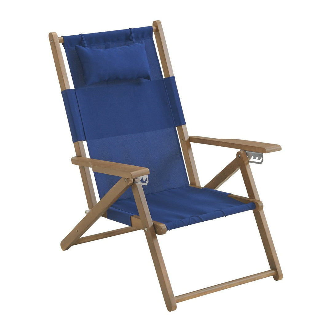 Beach Chair Wood Folding Chair 4-Position Reclining Seat Beach Essentials, Blue Image 1