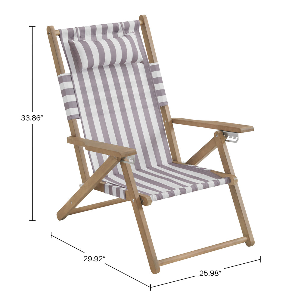 Wood Folding Beach Chair 4-Position Reclining Waterproof Eucalyptus Taupe 300lbs Image 2