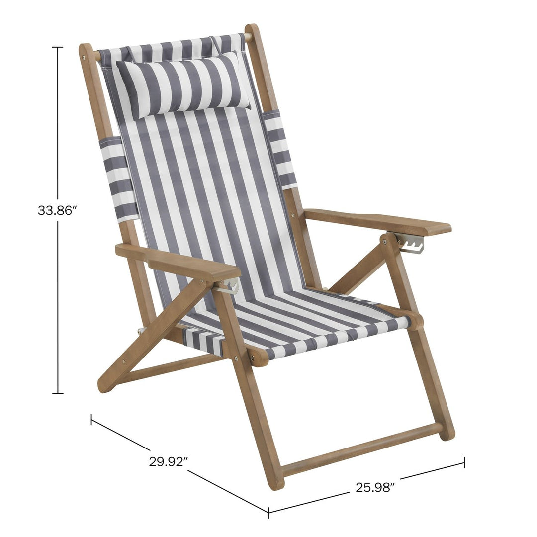 Beach Chair Wood Folding Chair 4-Position Reclining Seat Beach Essentials, Gray Image 2