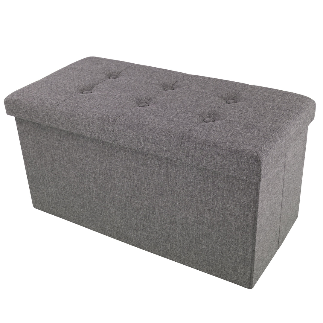 Charcoal Folding Ottoman Storage Bench Padded Lid 30x15x15 Stylish Image 1