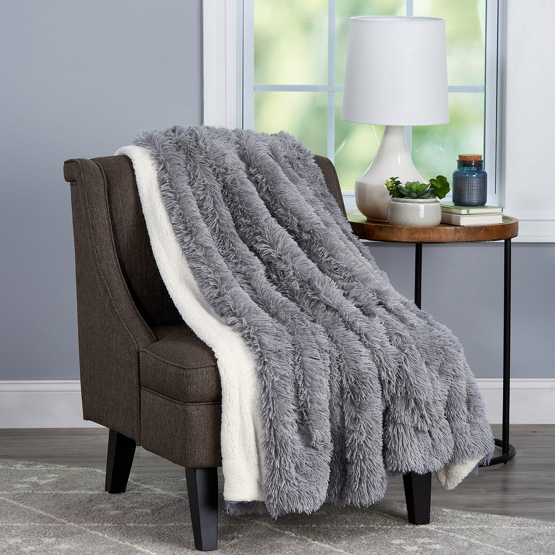 Faux faux XL Throw Blanket Gray Soft Faux Rabbit faux Blanket with Sherpa Back Image 1