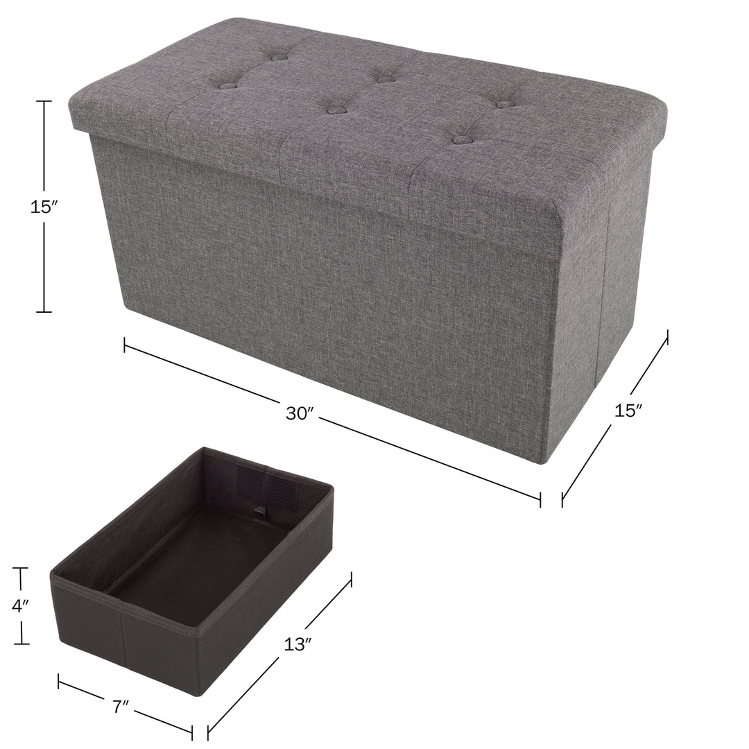 Charcoal Folding Ottoman Storage Bench Padded Lid 30x15x15 Stylish Image 2