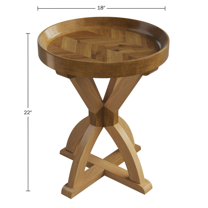 Side Table Mango Wood Pedestal Table Farmhouse Living Room Furniture, Natural Image 2