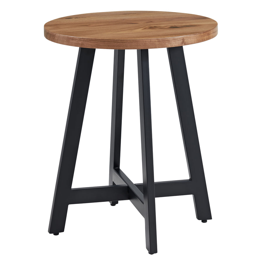 Walnut Round End Table MDF Top Metal Frame Side Table 22in Industrial Design Image 1