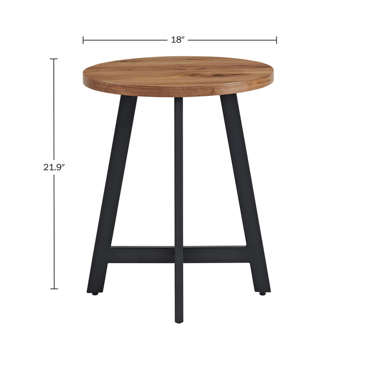 Walnut Round End Table MDF Top Metal Frame Side Table 22in Industrial Design Image 2