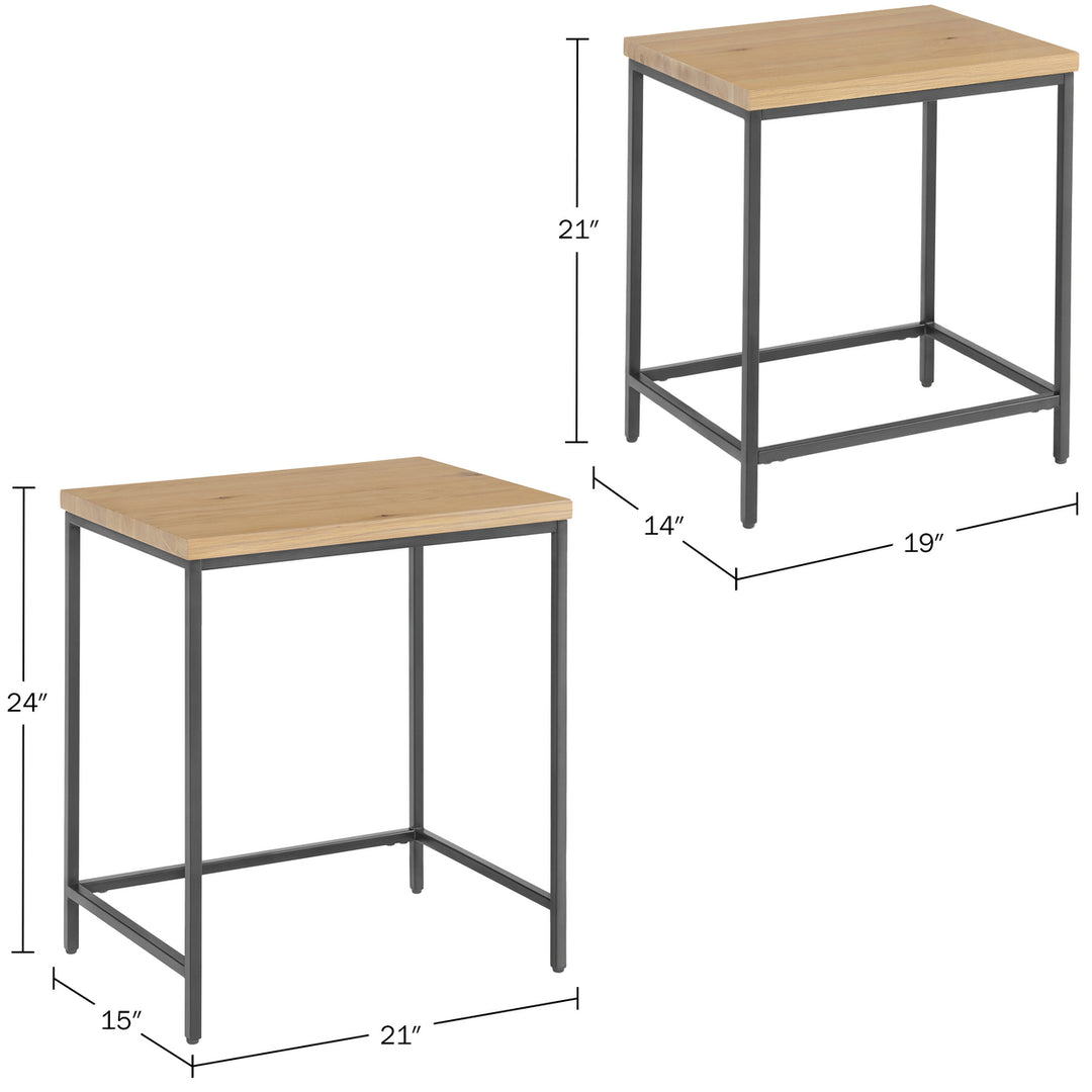 Modern Nesting Side Tables Set of 2 MDF Wood Oak Tops Metal Bases 21 24 Inch Image 2