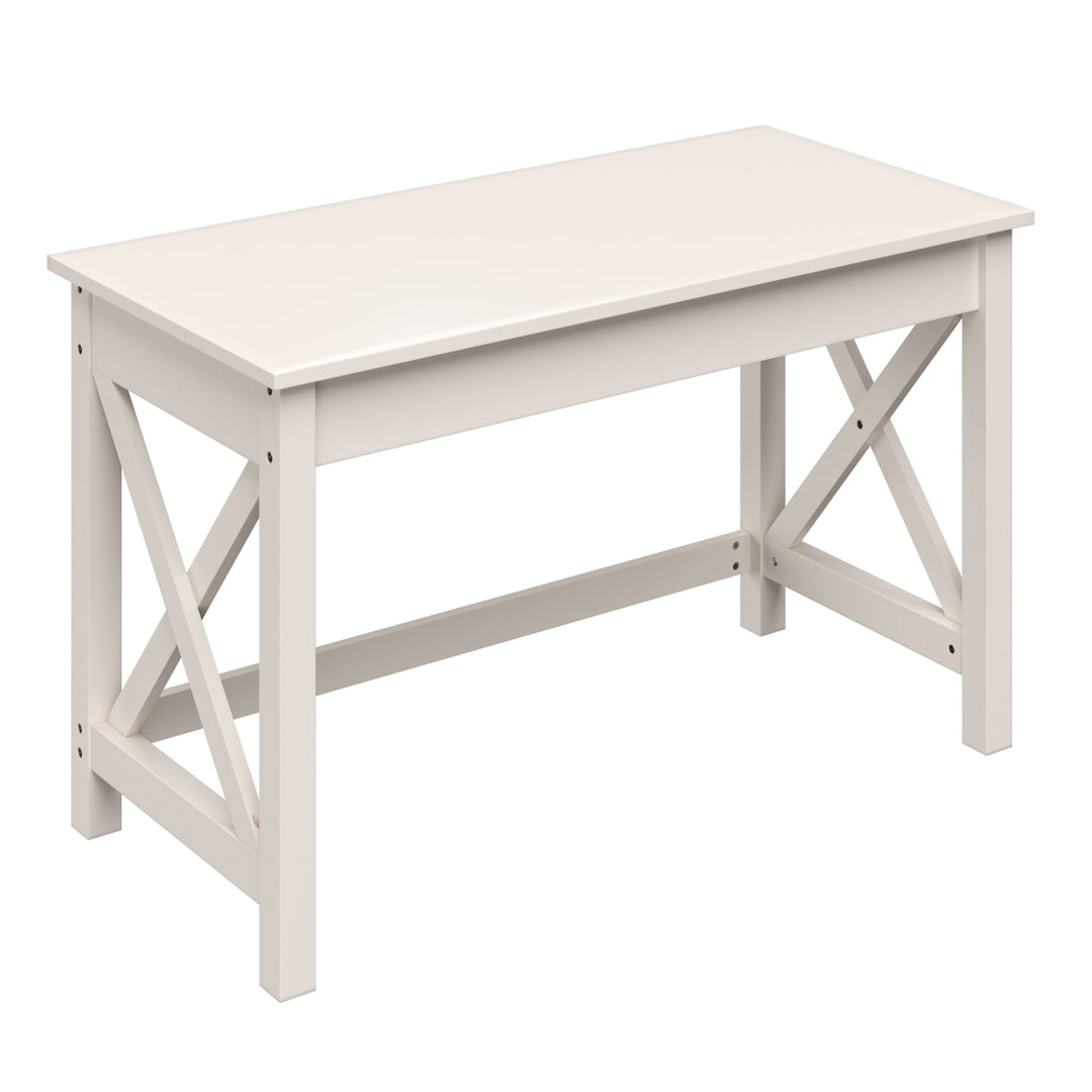 White Writing Desk with X-Pattern Legs Home Office 47x23 MDF Computer Table Image 1