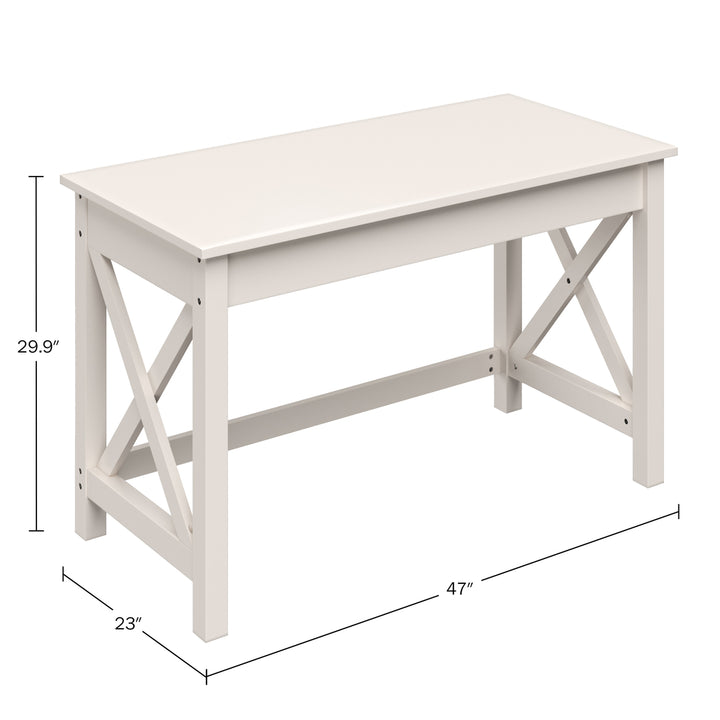 White Writing Desk with X-Pattern Legs Home Office 47x23 MDF Computer Table Image 2