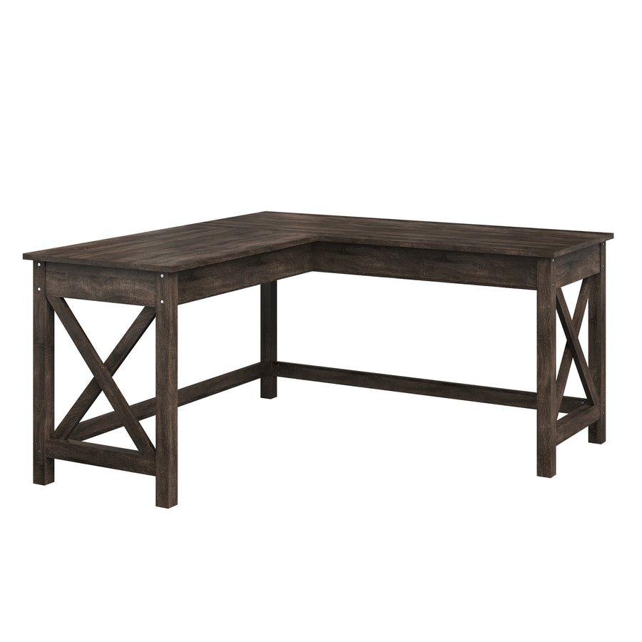 L-Shaped Computer Desk Dark Gray Woodgrain Finish Durable MDF 59x23.5 inches Image 1