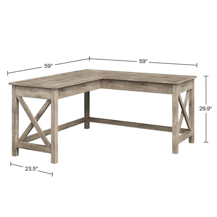 L-Shaped Computer Desk Gray Wood 59" Space-Saving Corner Desk with X-Legs Image 2