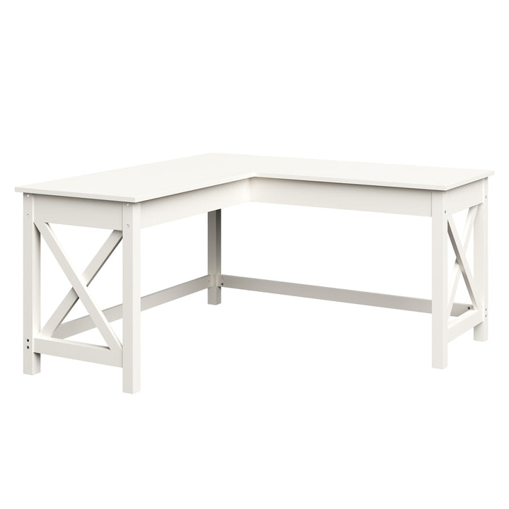 L-Shaped White Computer Desk with X-Pattern Legs 59in for Home Office Image 1