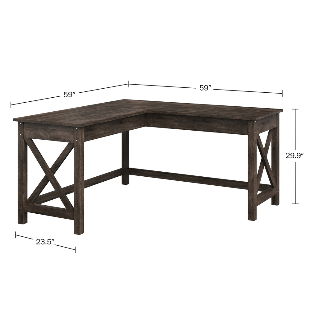 L-Shaped Computer Desk Dark Gray Woodgrain Finish Durable MDF 59x23.5 inches Image 2