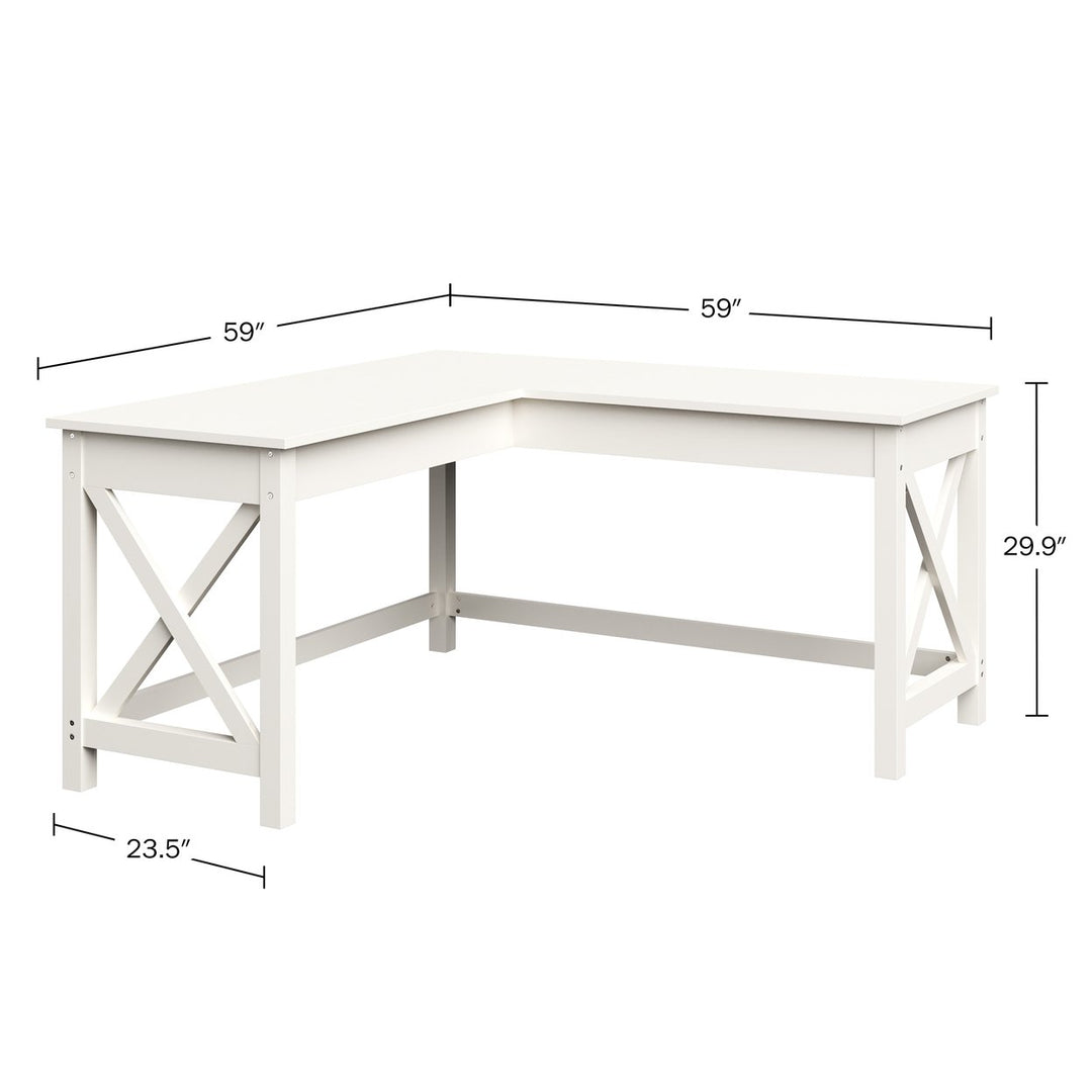 L-Shaped White Computer Desk with X-Pattern Legs 59in for Home Office Image 2