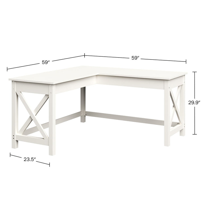 L-Shaped White Computer Desk with X-Pattern Legs 59in for Home Office Image 2