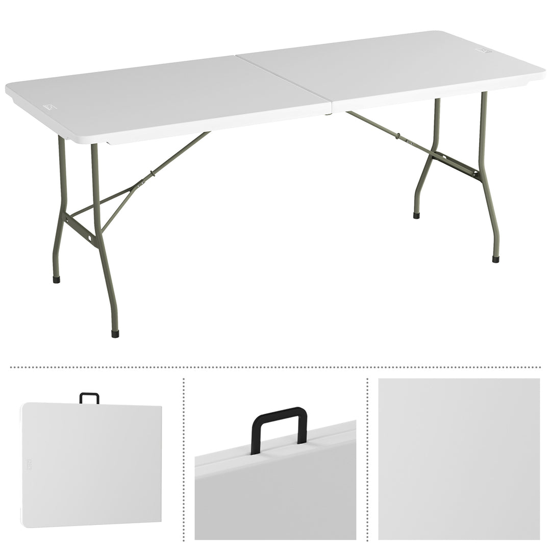 Folding Utility Table 6 Foot Plastic Tabletop Folds in Half for Easy Storage Image 3