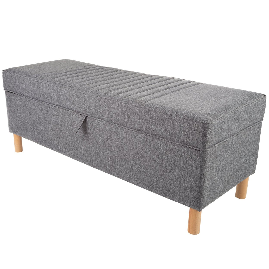 Storage Ottoman Bench 42.5 Ft Long Bedroom Living Room Beech Wood Tweed Image 1