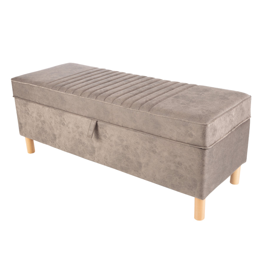 Storage Ottoman Footrest Suede Upholstered Linen Chest Bedroom 15.7 In Tall Image 1