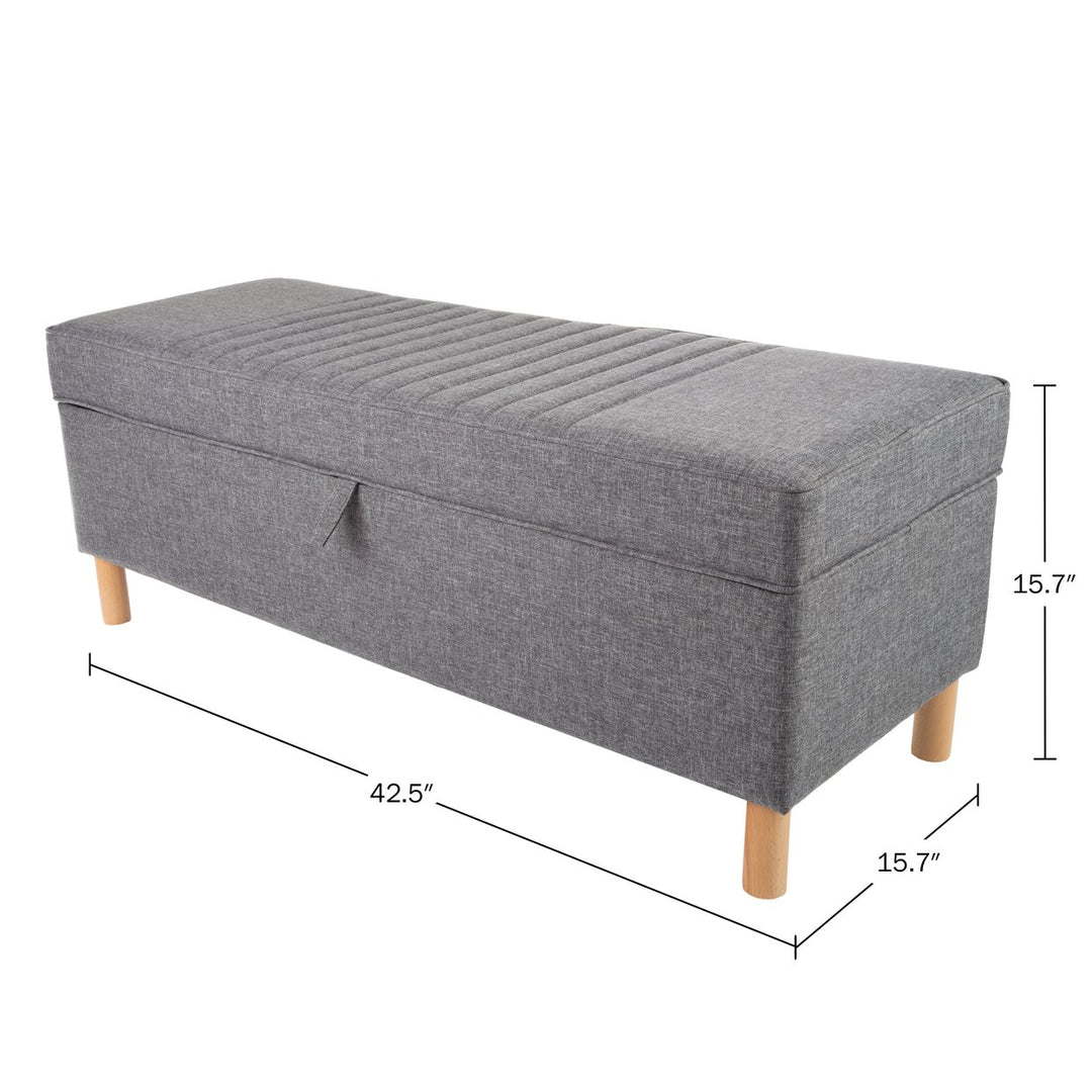 Storage Ottoman Bench 42.5 Ft Long Bedroom Living Room Beech Wood Tweed Image 2