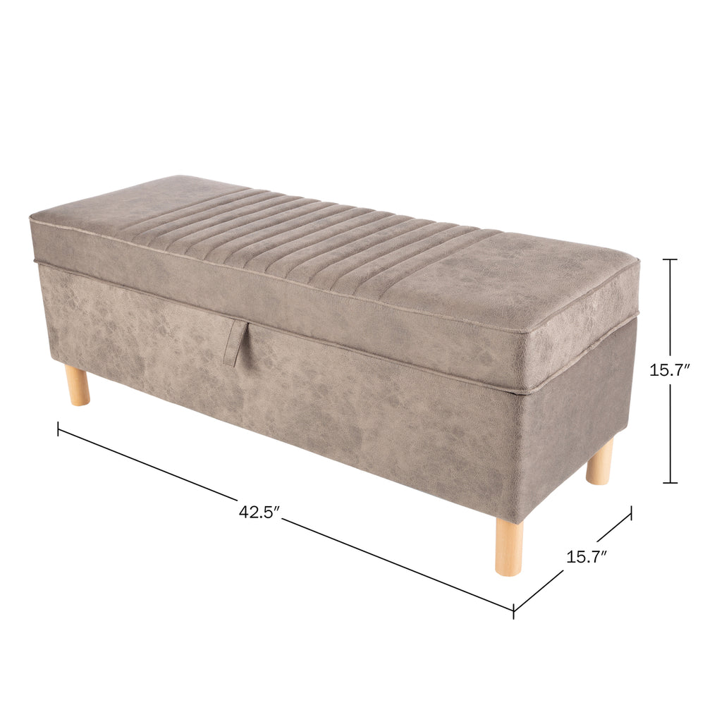 Storage Ottoman Footrest Suede Upholstered Linen Chest Bedroom 15.7 In Tall Image 2
