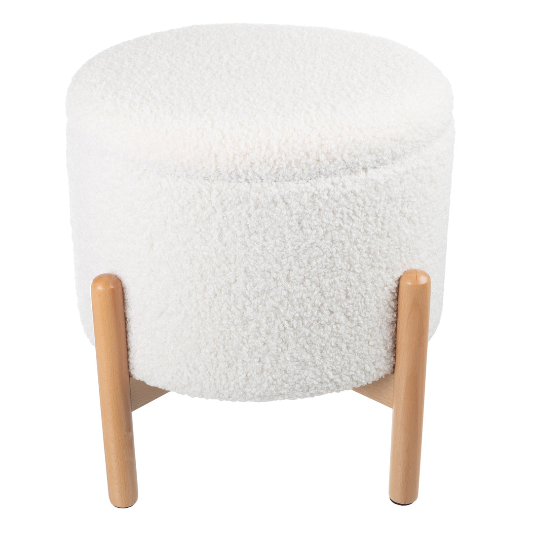 Storage Ottoman Round Sherpa Footrest or Storage Organizer 16.5 Inch White Image 1