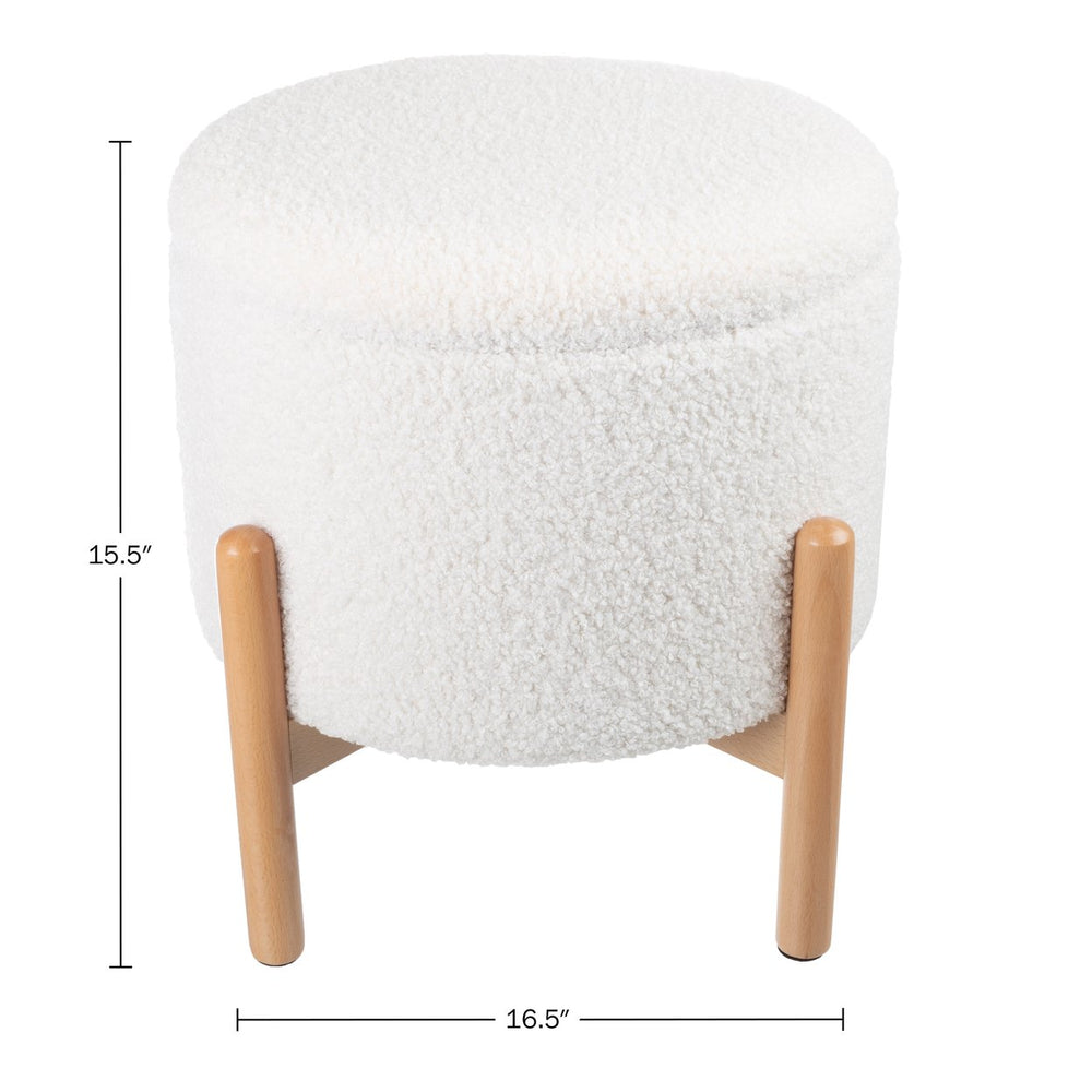 Storage Ottoman Round Sherpa Footrest or Storage Organizer 16.5 Inch White Image 2