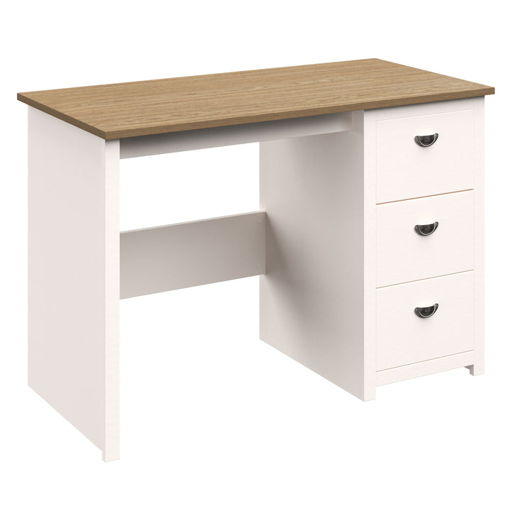 White Computer Desk with 3-Drawer File Cabinet Home Office 43.5 inch MDF Storage Image 1