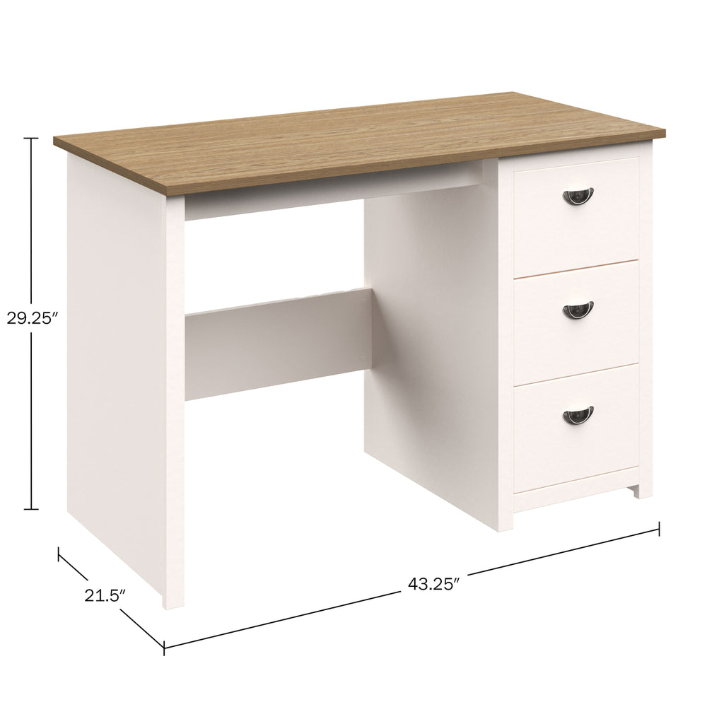 White Computer Desk with 3-Drawer File Cabinet Home Office 43.5 inch MDF Storage Image 2