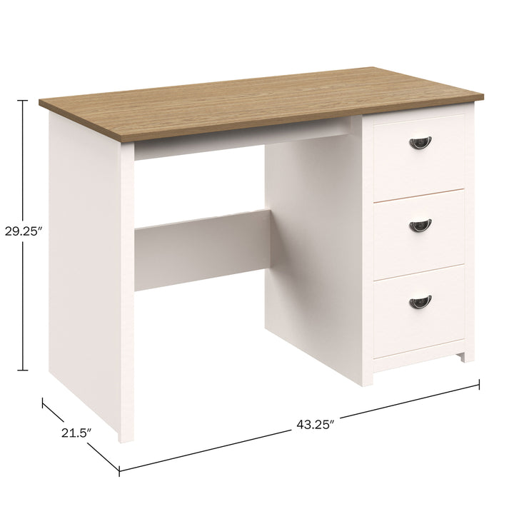 White Computer Desk with 3-Drawer File Cabinet Home Office 43.5 inch MDF Storage Image 2