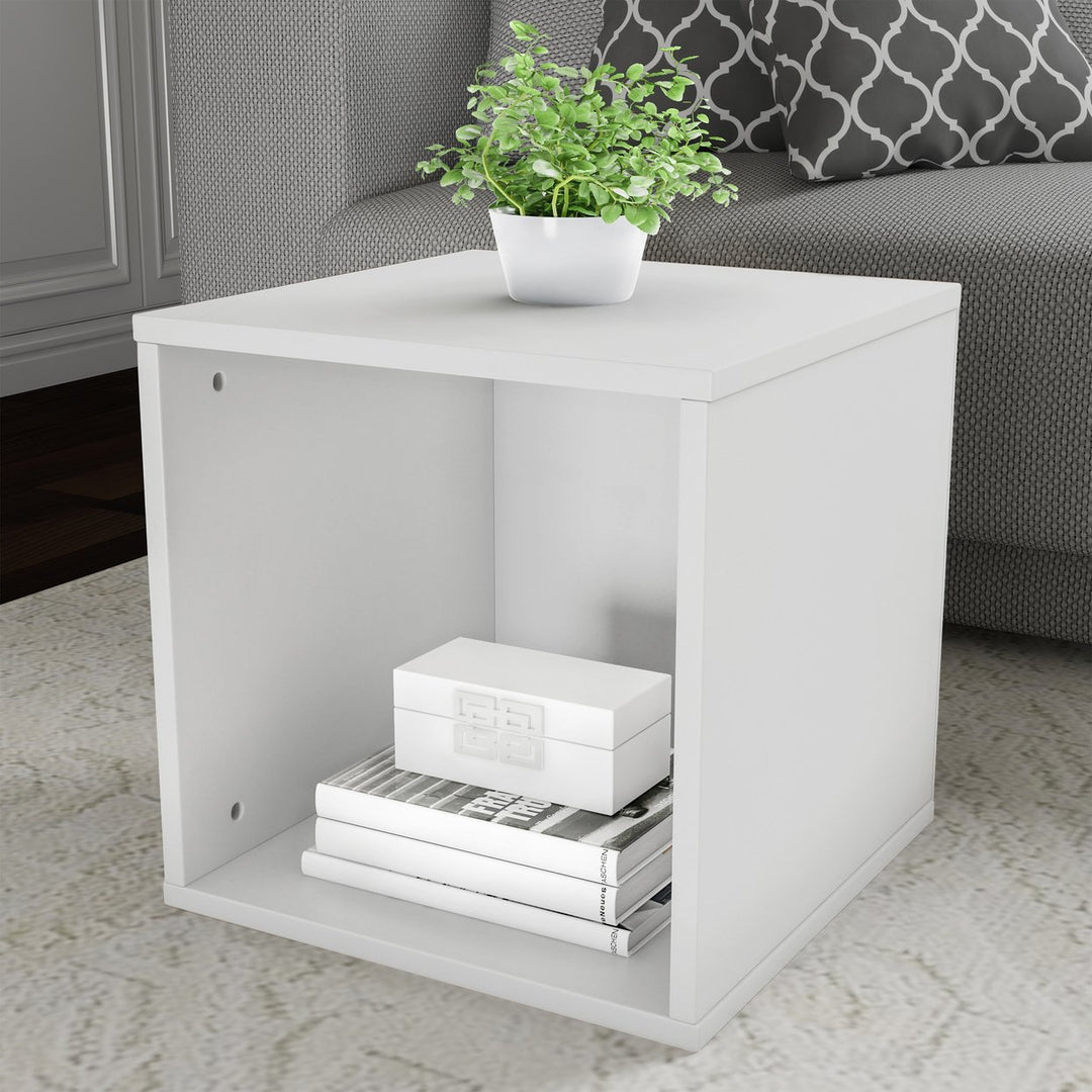 White Cube Accent End Table 16 Inch MDF Stackable Night Stand Living Room Image 1