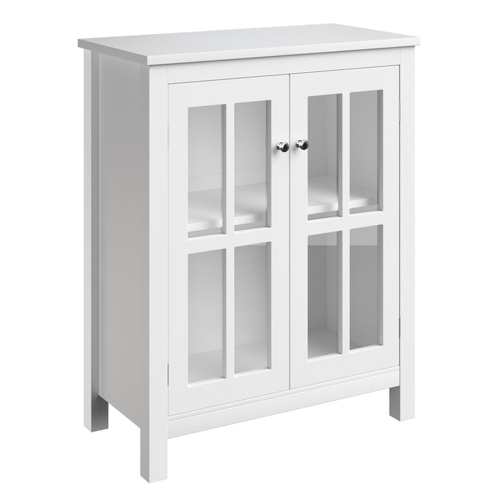 Buffet Cabinet Sideboard Table with Interior Shelf Glass Display Doors, White Image 1