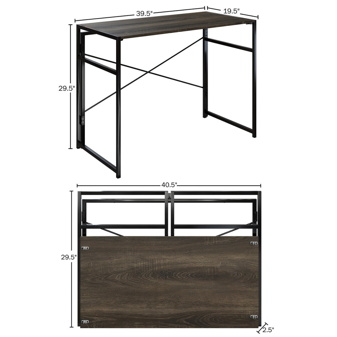 Folding Computer Desk Modern Desk Style Wood Steel for Home Office, Gray-Brown Image 2