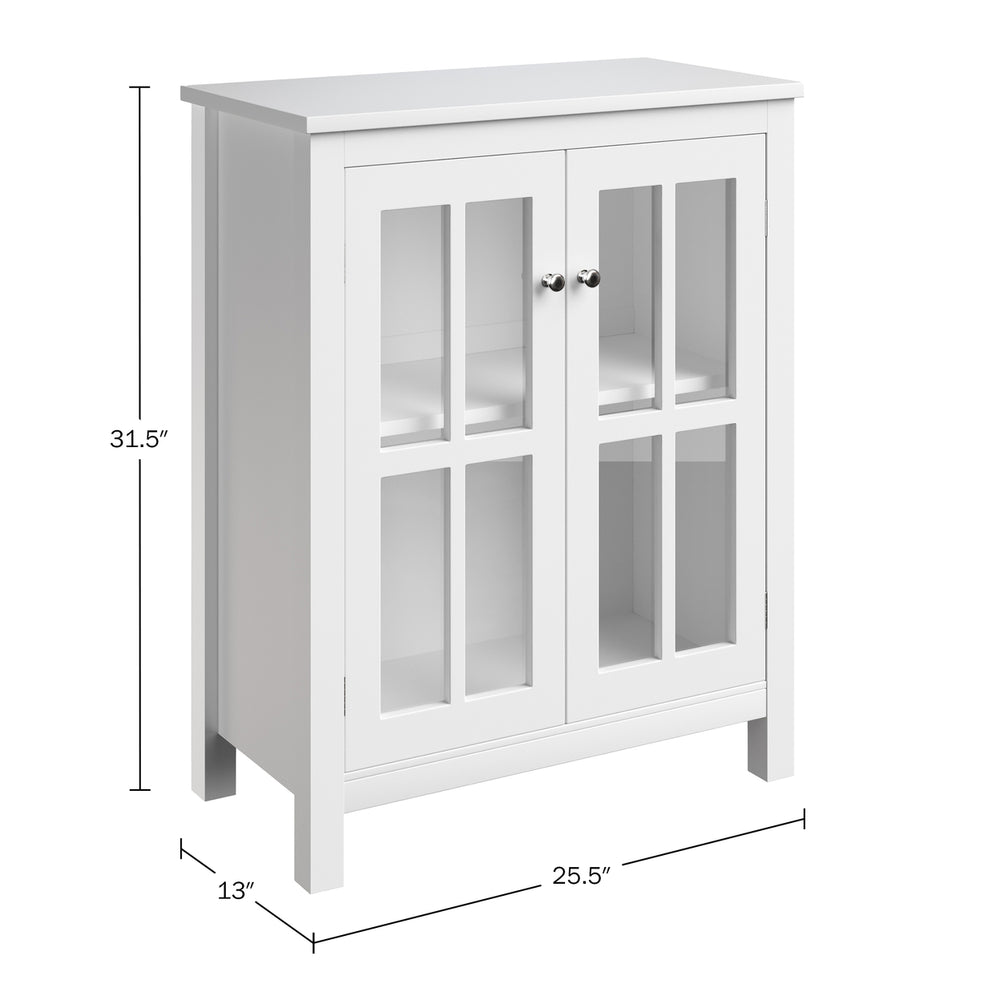 Buffet Cabinet Sideboard Table with Interior Shelf Glass Display Doors, White Image 2