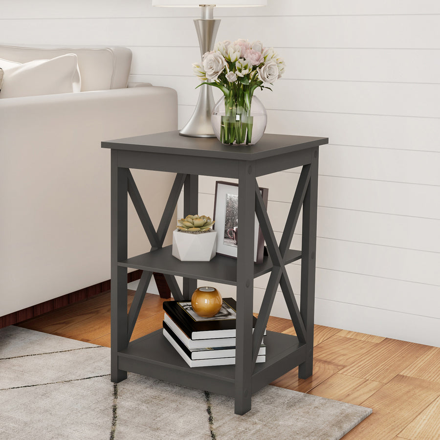 Gray 3 Shelf End Table MDF Wood Living Room Bedroom Accent Stand Nightstand Image 1